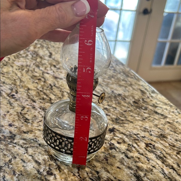 Vintage Glass Oil Lamp with Brass Accents - Picture 4 of 12